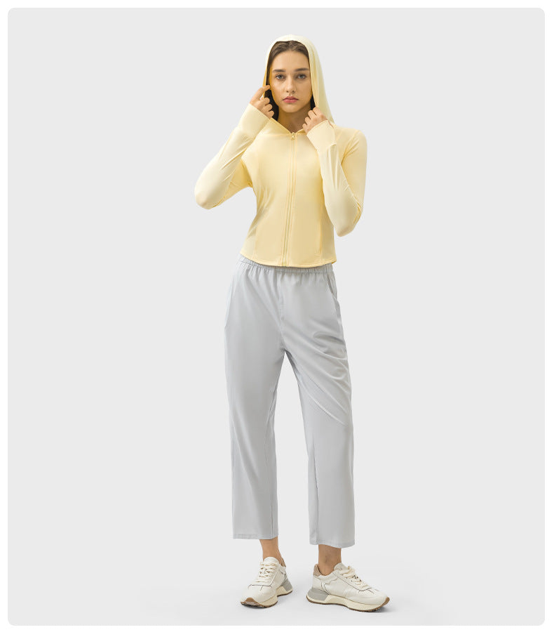 Outdoor Sports Upf50 Water Cooled Ice Sensitive Hooded Raw Yarn Sun Protection Clothing Cream Sweet Girl Short Slim Coat