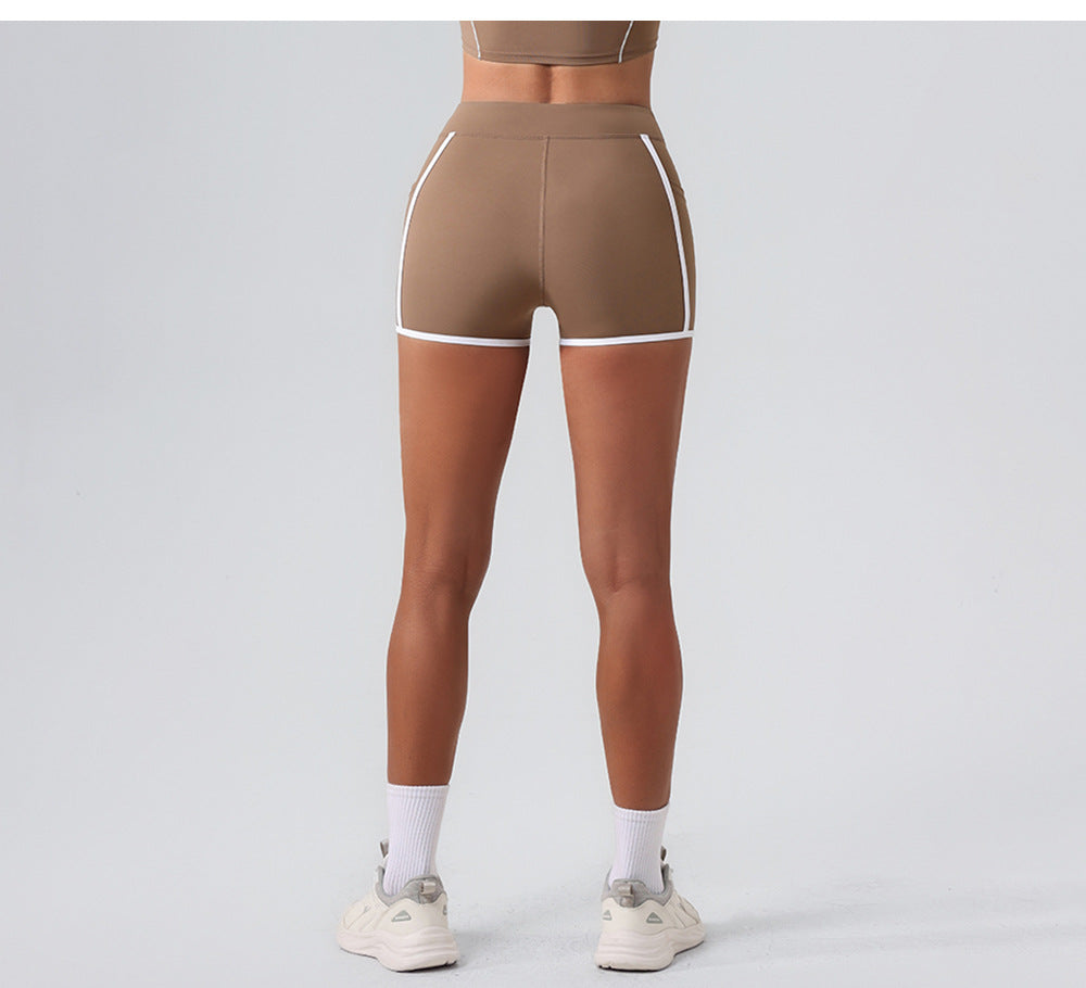 Women Yoga Shorts Pocket Nude Feel High Waist Tight Sports Pants Running Fitness Outer Shorts
