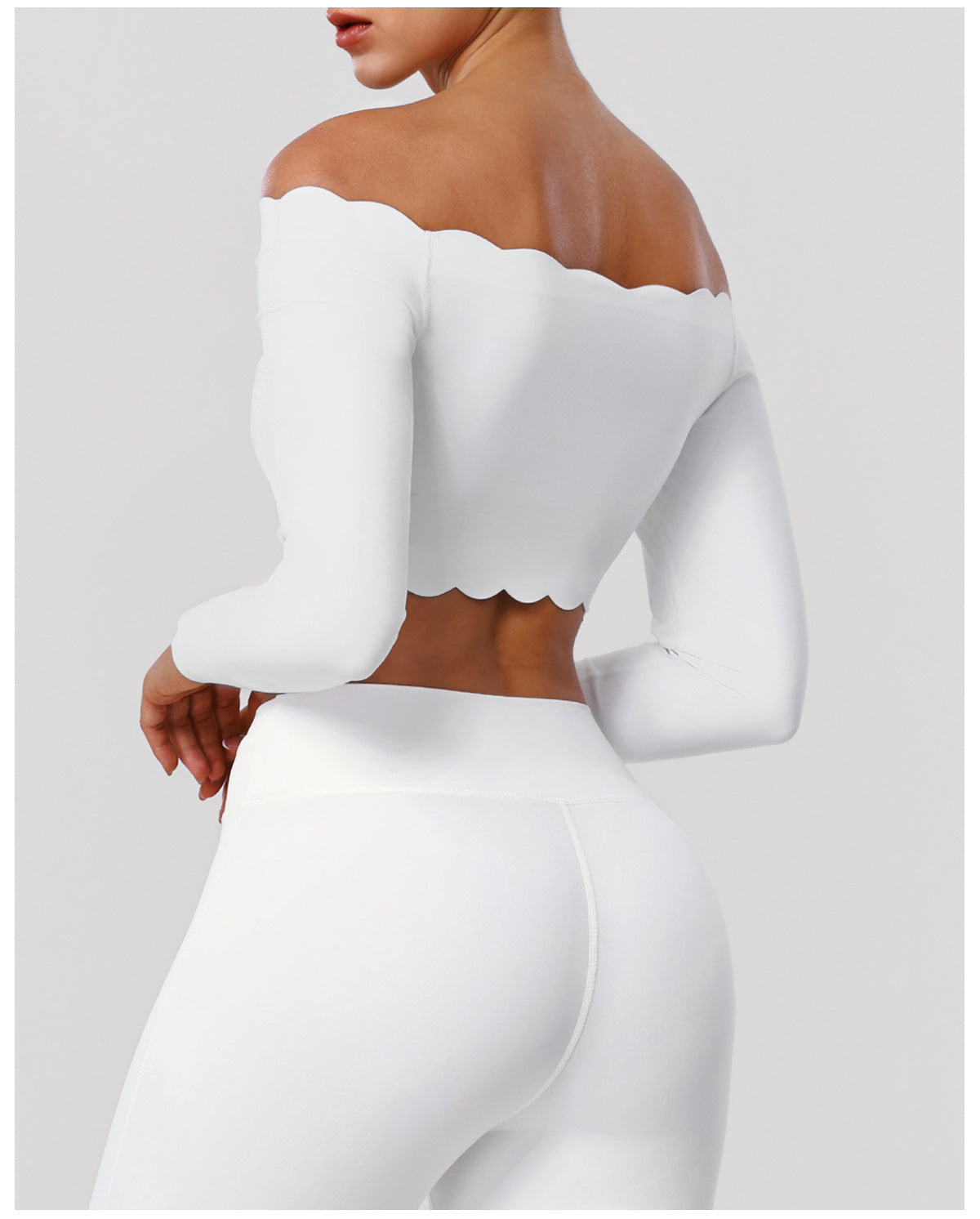 Lace Yoga Jacket Women Fitness off Shoulder Long Sleeved T shirt Casual Sports Slim Fitting Top with Pad