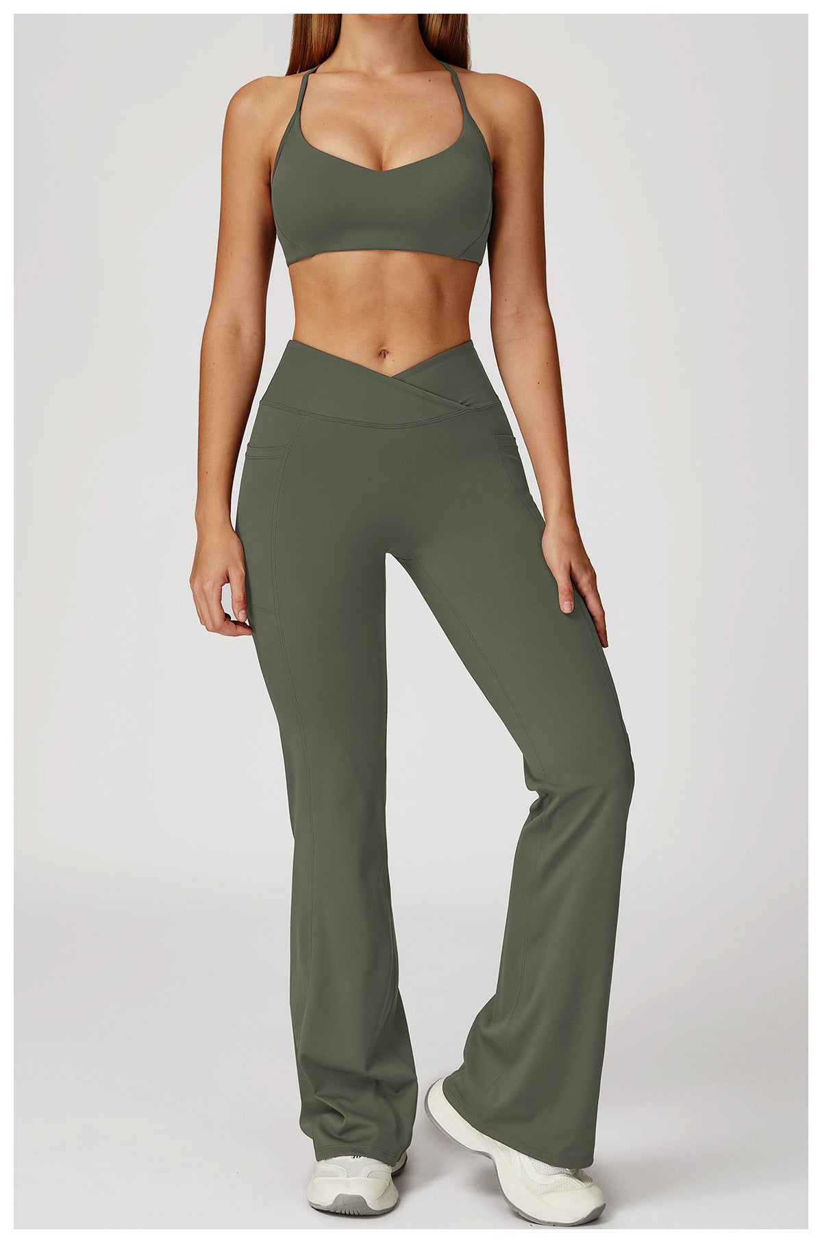 High Waist Nude Feel Bell Bottom Pants Women Cross Waist Wide Leg Bootcut Trousers Outdoor Casual Sports Bell Bottom Pants