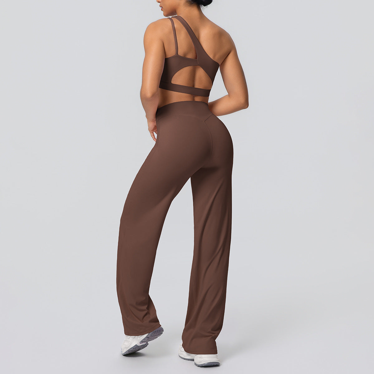 Oblique Shoulder Backless Bra Nude Feel Sports Vest Running Yoga Pants Fitness Straight-Leg Pants Yoga Set Women