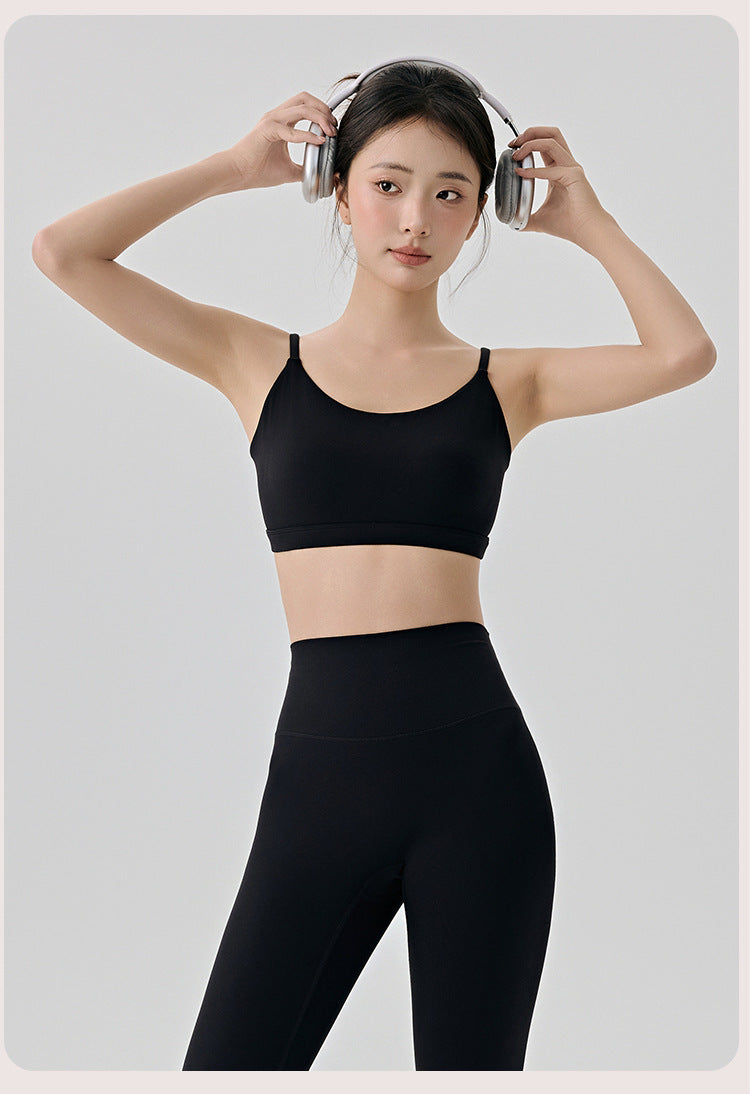 Beauty Back Yoga Underwear Semi Fixed Diamond Cup Women Spaghetti Strap Sports Fitness Clothes Bra