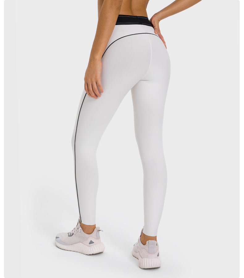 Contrast Color Elasticated Waist Sports Tights High Elastic Slim Slimming Training Fitness Yoga Pants Women