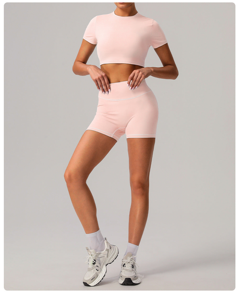 Quick Drying Tight Yoga Short Sleeve Women Outer Wear Casual Sports Short Sleeve Workout Clothes O neck Short Top