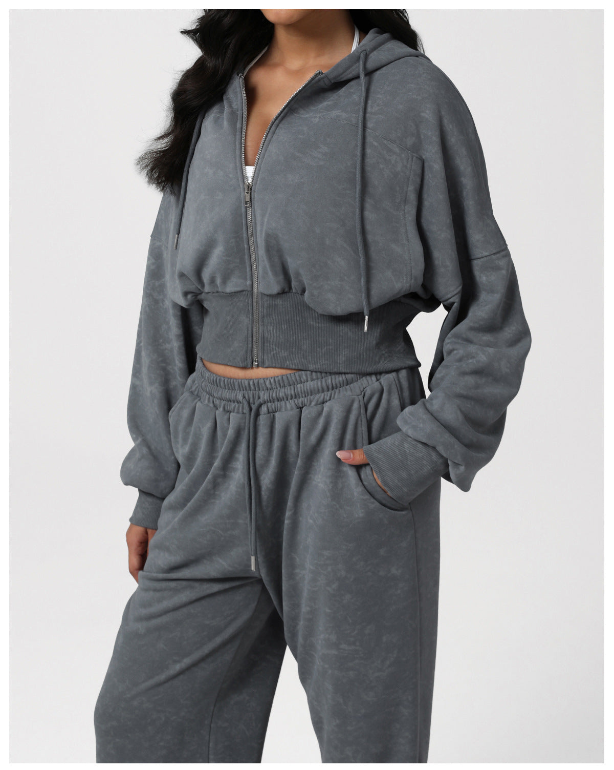 Printing Fitness Sweater Women Loose Hooded Coat Sports Pocket Casual Pants Training Two Piece Sets