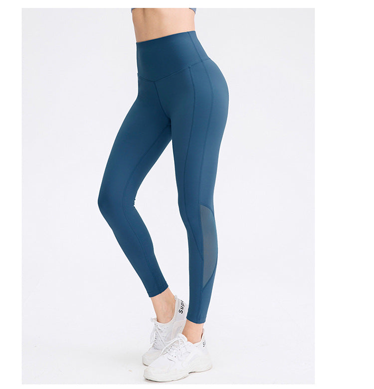 Double Sided Brushed Yoga Pants Women Nude High Waist Tight Fitness Pants Mesh Breathable Sports Trousers