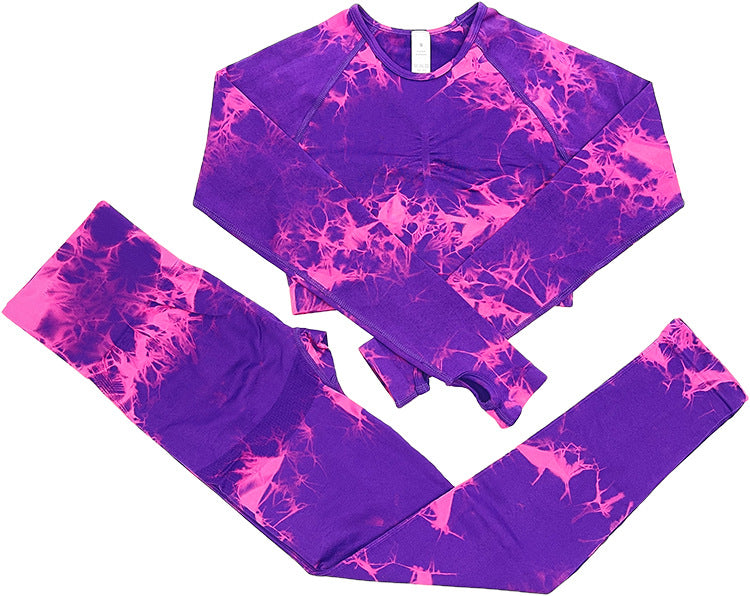 Tie Dye Sports Suit Women High Waist Hip Lift Tight Sports Pants Outdoor Fitness Breathable Yoga Clothes