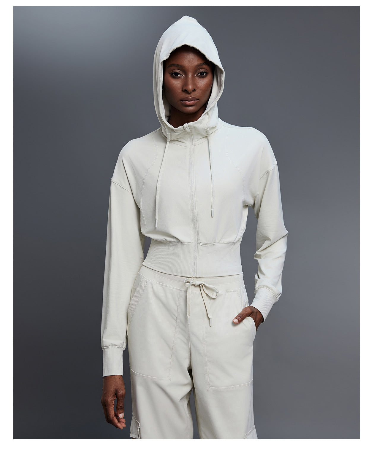 Hooded Sports Jacket Women Short Spring Autumn Waist Cardigan Long Sleeved Top Yoga Workout Clothes Jacket