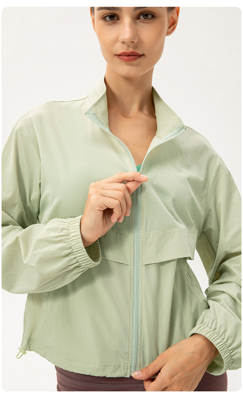 Outdoor Sports Windbreaker Women Loose Casual Yoga Clothes Zipped Stand Collar Running Fitness Jacket