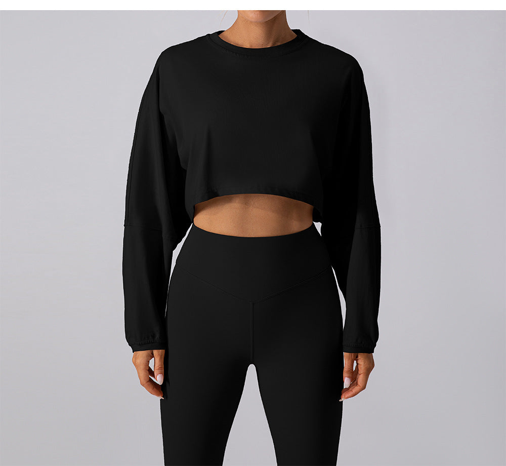 Round Neck Sweater T Shirt Short Sports Bottoming Shirt Yoga Running Loose Long Sleeve Top Women