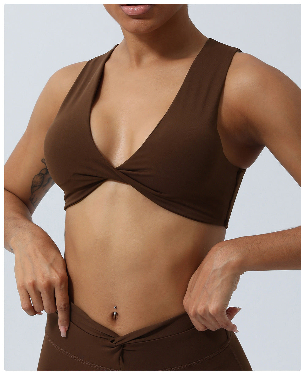 Twist Shockproof Push-up Yoga Bra Indoor Training Workout Bra Sports Vest with Chest Pad for Women