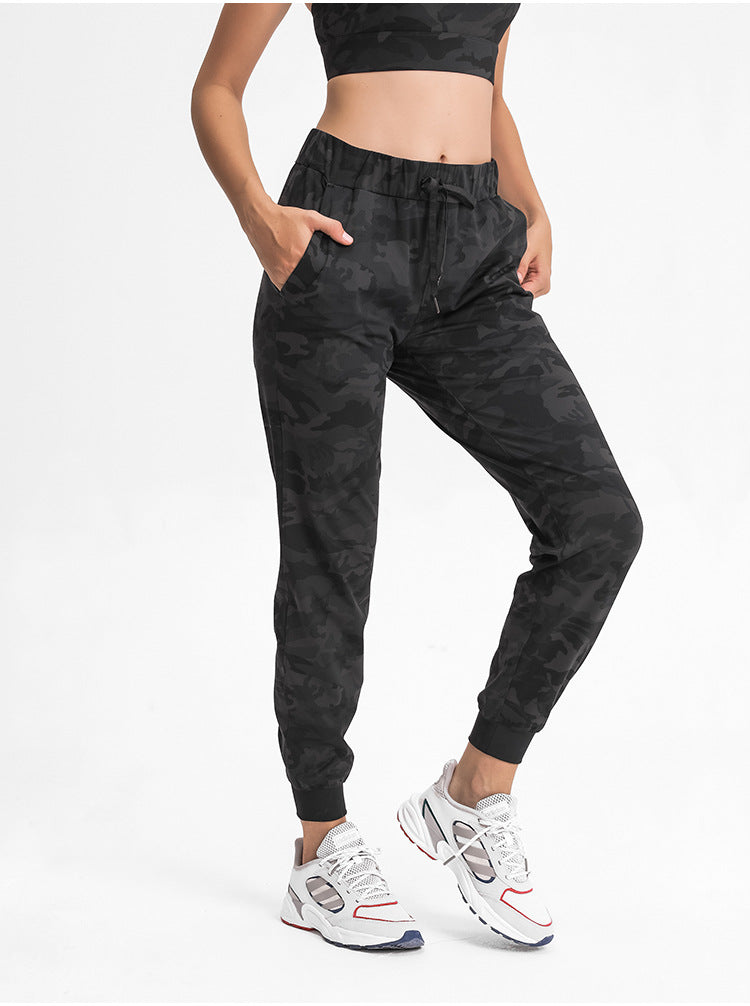 Spring Summer Elastic Lace-up Waist Yoga Pants Simple Straight Sports Casual Elastic Ankle-Tied Cropped Pants for Women