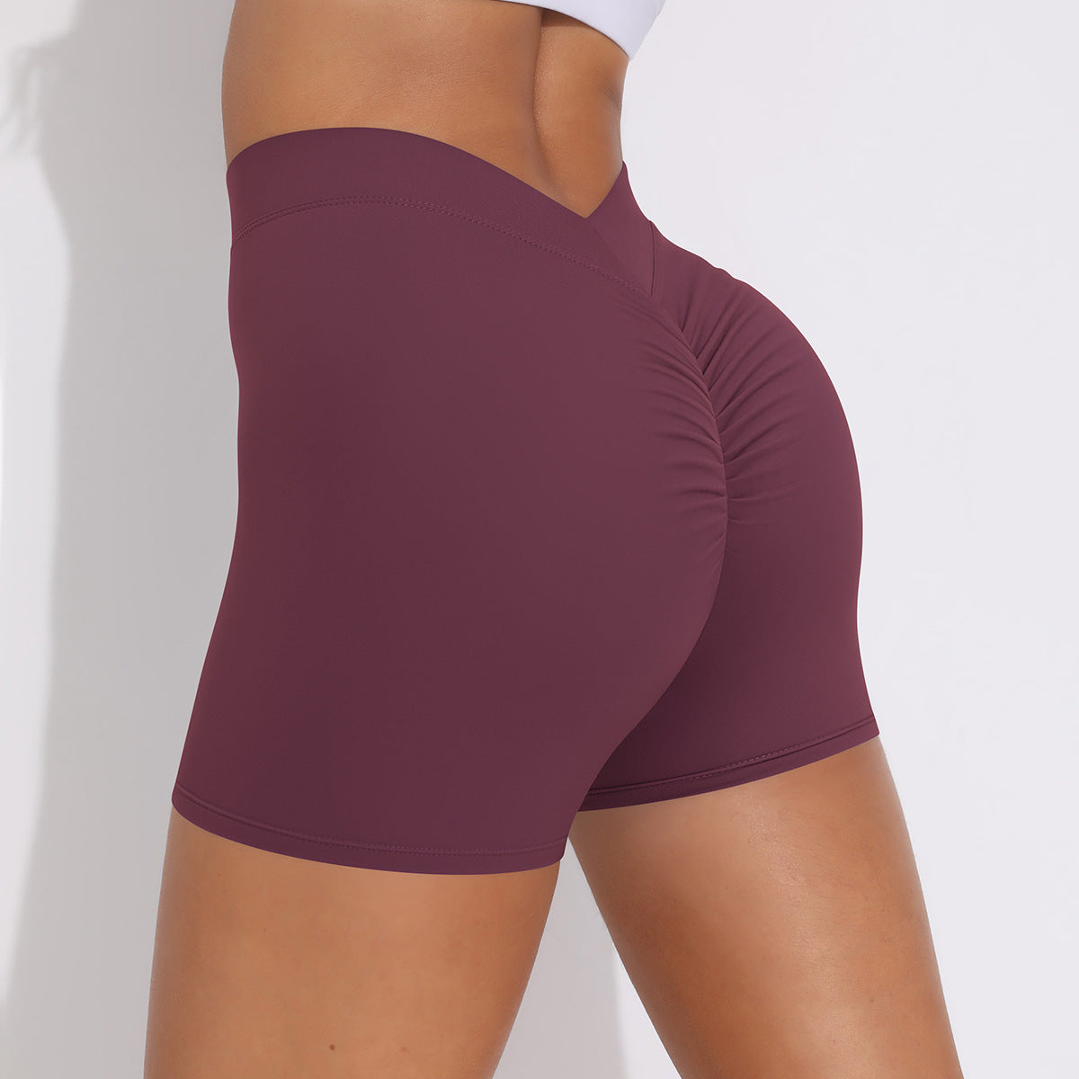 Skin Friendly Peach Hip Pleated Yoga Pants Running Leggings High Waist Stretch Workout Shorts Women