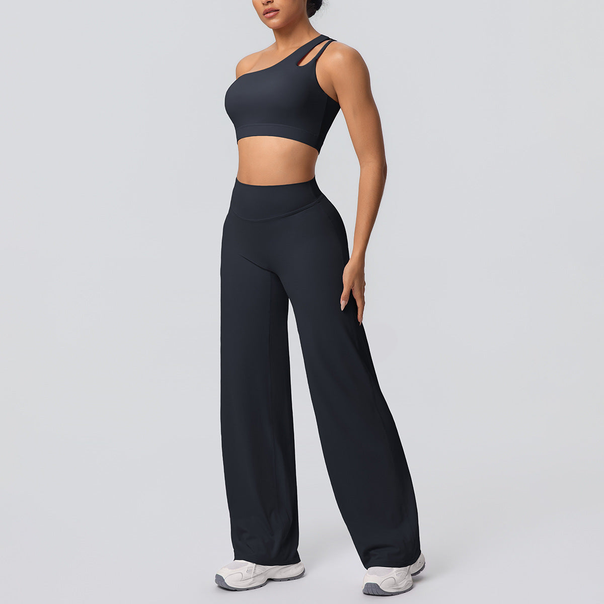 Oblique Shoulder Backless Bra Nude Feel Sports Vest Running Yoga Pants Fitness Straight-Leg Pants Yoga Set Women
