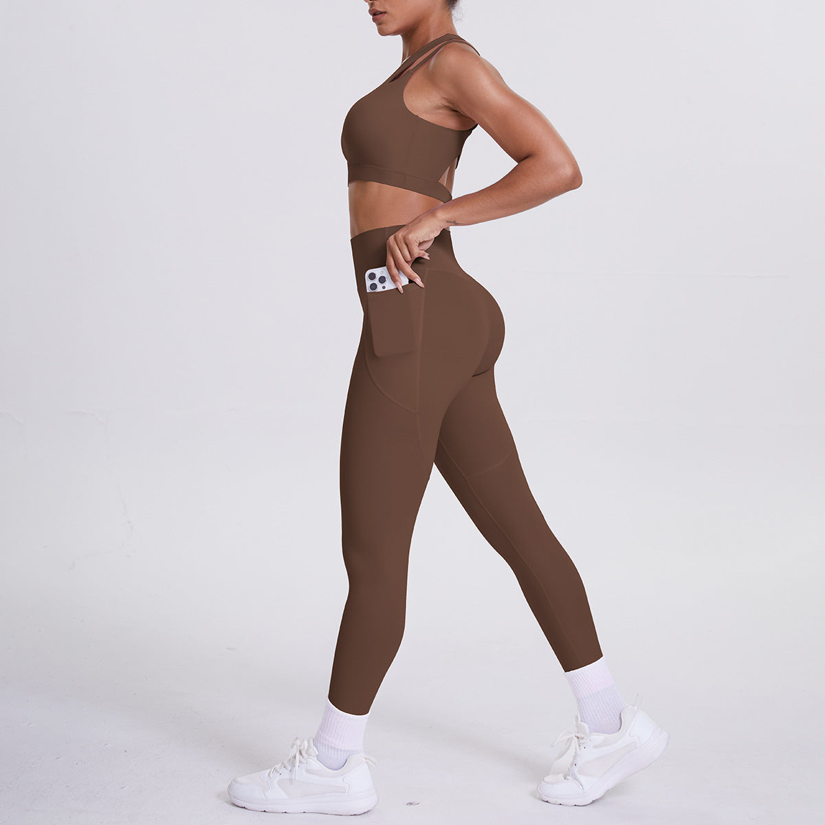 Oblique One Shoulder Beauty Back Yoga Bra Nude Feel Sports Underwear Running Yoga Pants Fitness Pocket Trousers Set