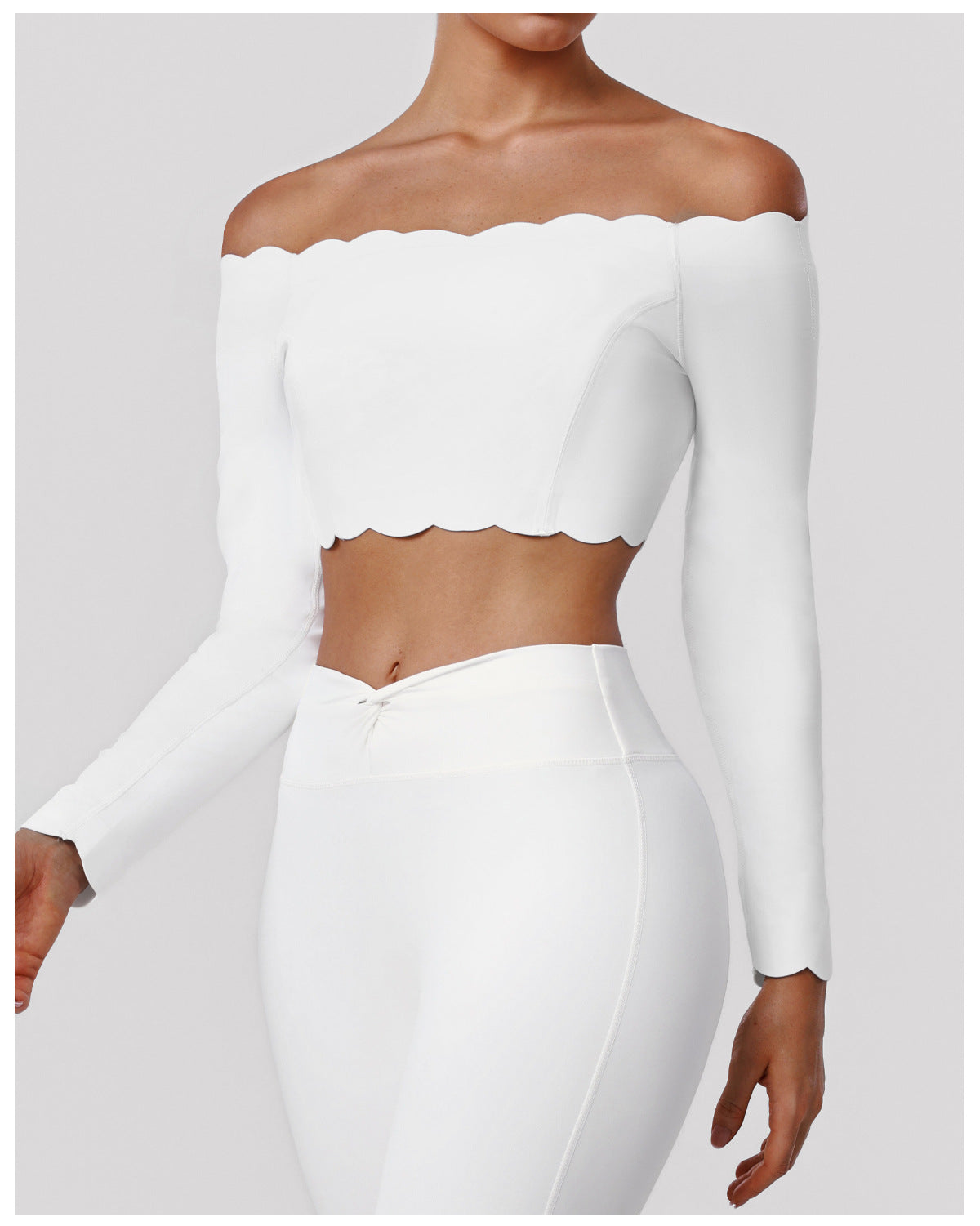 Lace Yoga Jacket Women Fitness off Shoulder Long Sleeved T shirt Casual Sports Slim Fitting Top with Pad