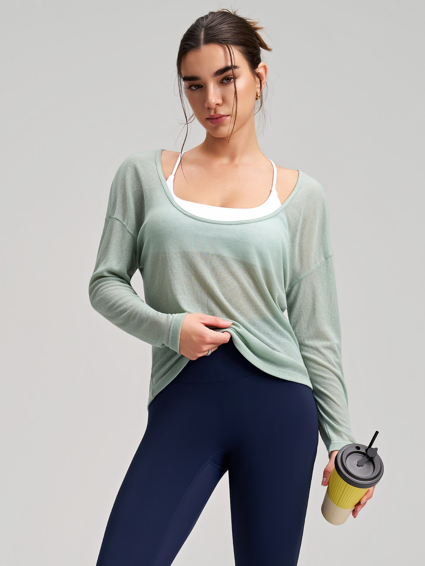 Loose Thin Yoga Clothes Women Breathable Sports Fitness Top Pilates Long Sleeve Blouse