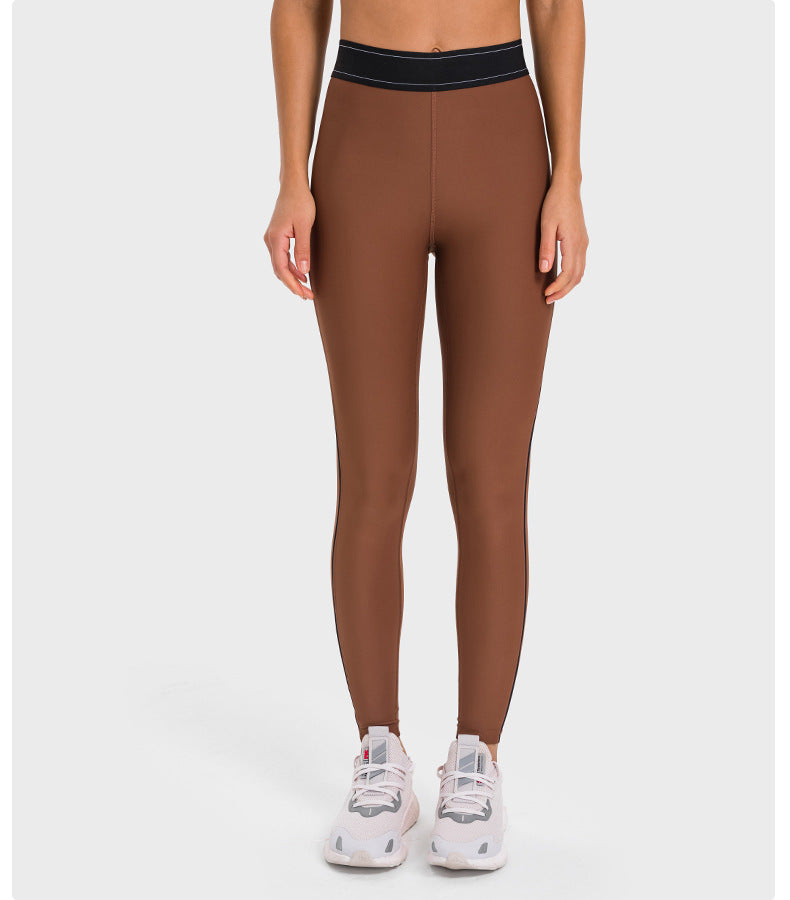 Contrast Color Elasticated Waist Sports Tights High Elastic Slim Slimming Training Fitness Yoga Pants Women