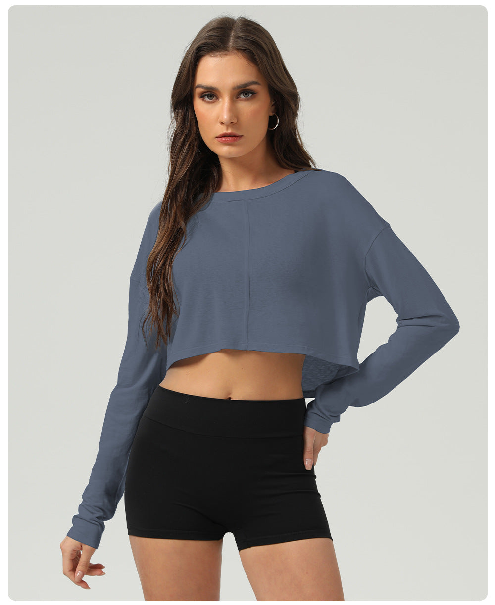 Fitness Sports Long Sleeved Top Women O neck Short Backless Outerwear Casual Long Sleeves Yoga Clothes Blouse