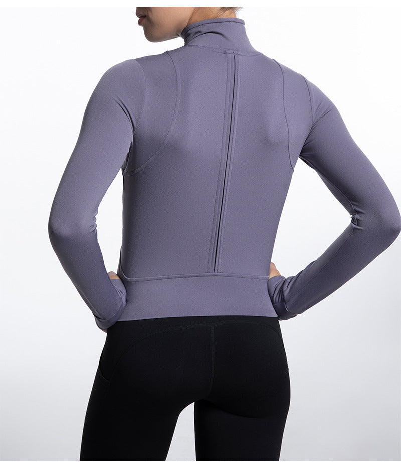 Tight Sweater Stand Collar Zipper Sports Jacket Coat Quick Drying Outfit Pocket Yoga Clothes for Women