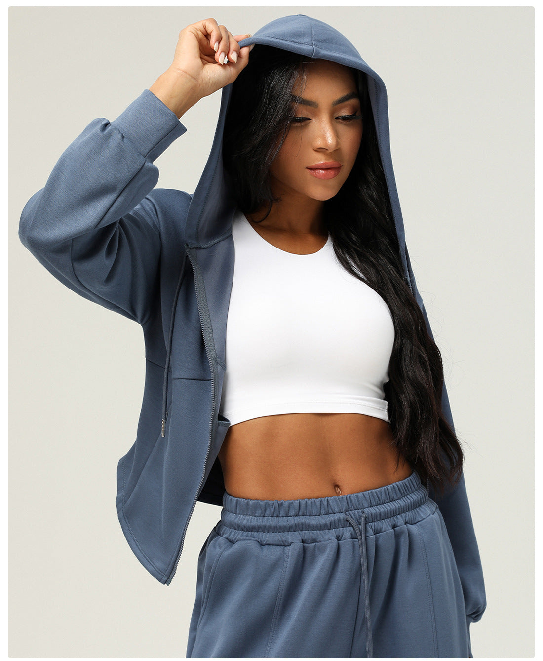 Autumn Winter Sports Zipper Coat Hooded Casual Cardigan Sweater Pocket Loose Yoga Jacket Women