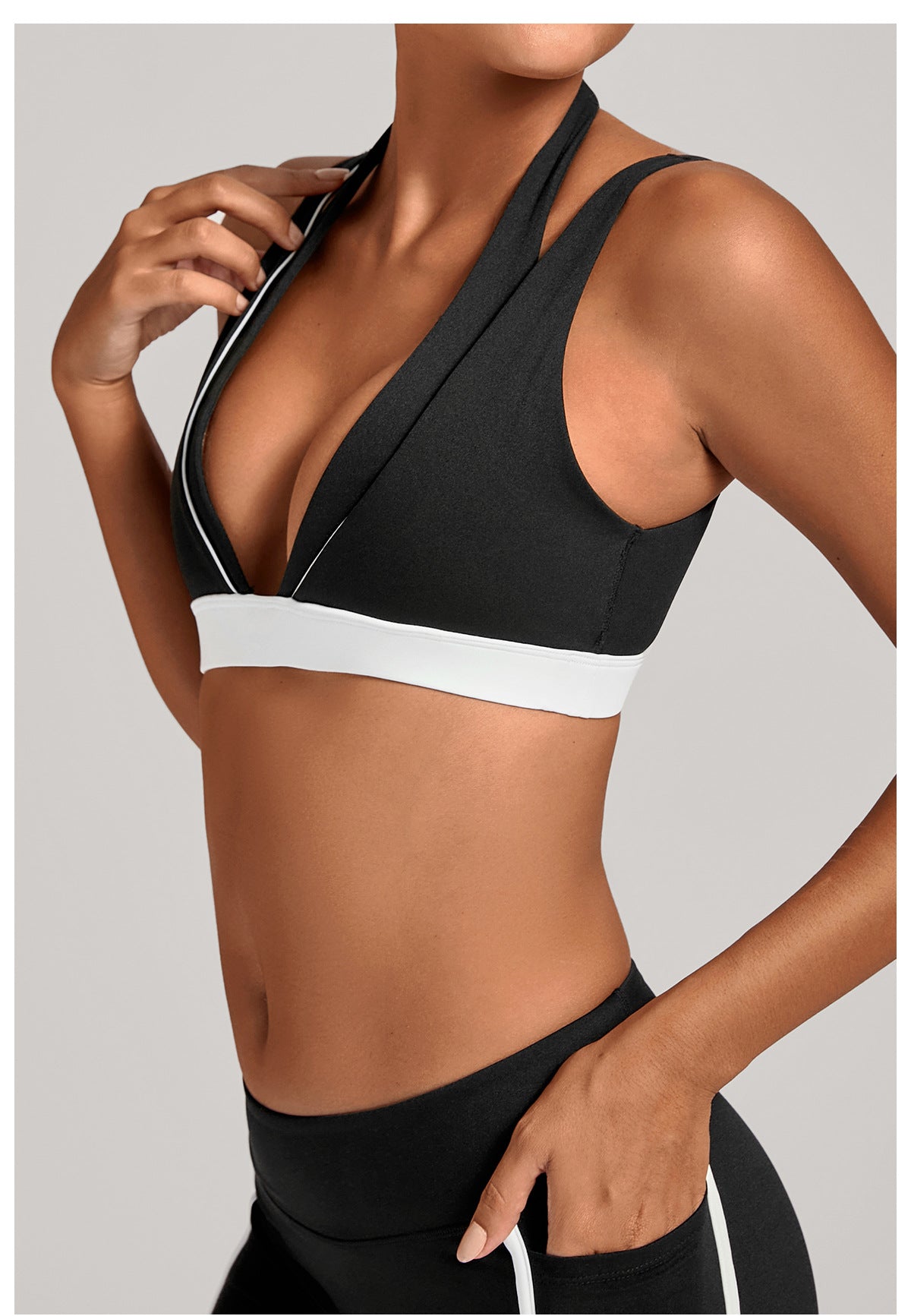 Color Contrast Patchwork Halter Yoga Bra Beauty Back Tight Sports Underwear Fitness Running Casual Yoga Clothes Women