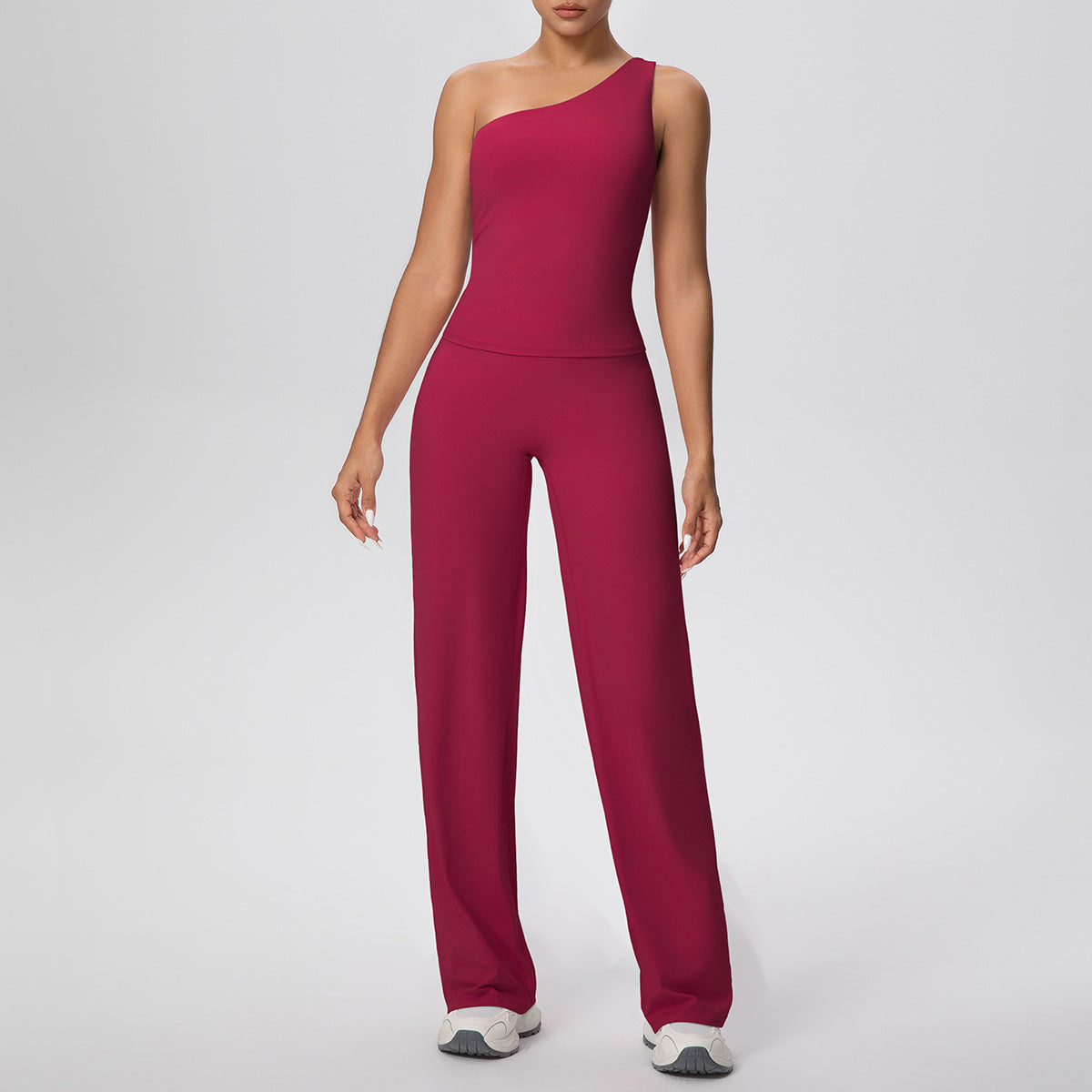 Cloud Sense Oblique Shoulder Waist Yoga Vest Yoga Pants Running Baggy Straight Trousers Fitness Yoga Wear Two Piece Sets
