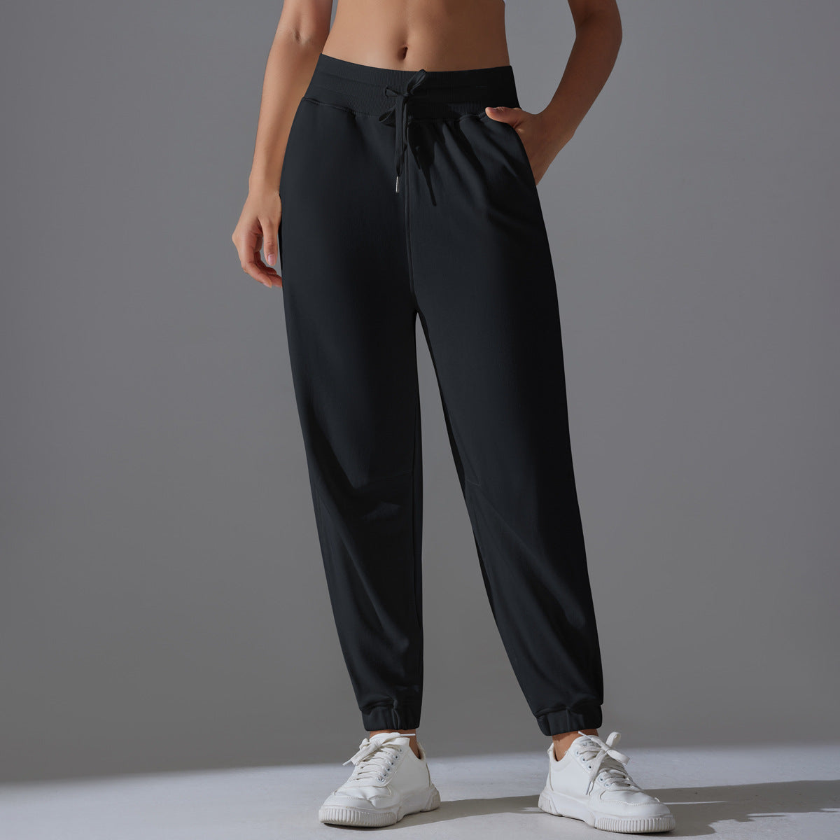 Internet Celebrity Pants Loose Tappered Sports Pants Drawstring Side Pocket Draping Wide Leg Breathable High Waist Fitness Pants Running Pants