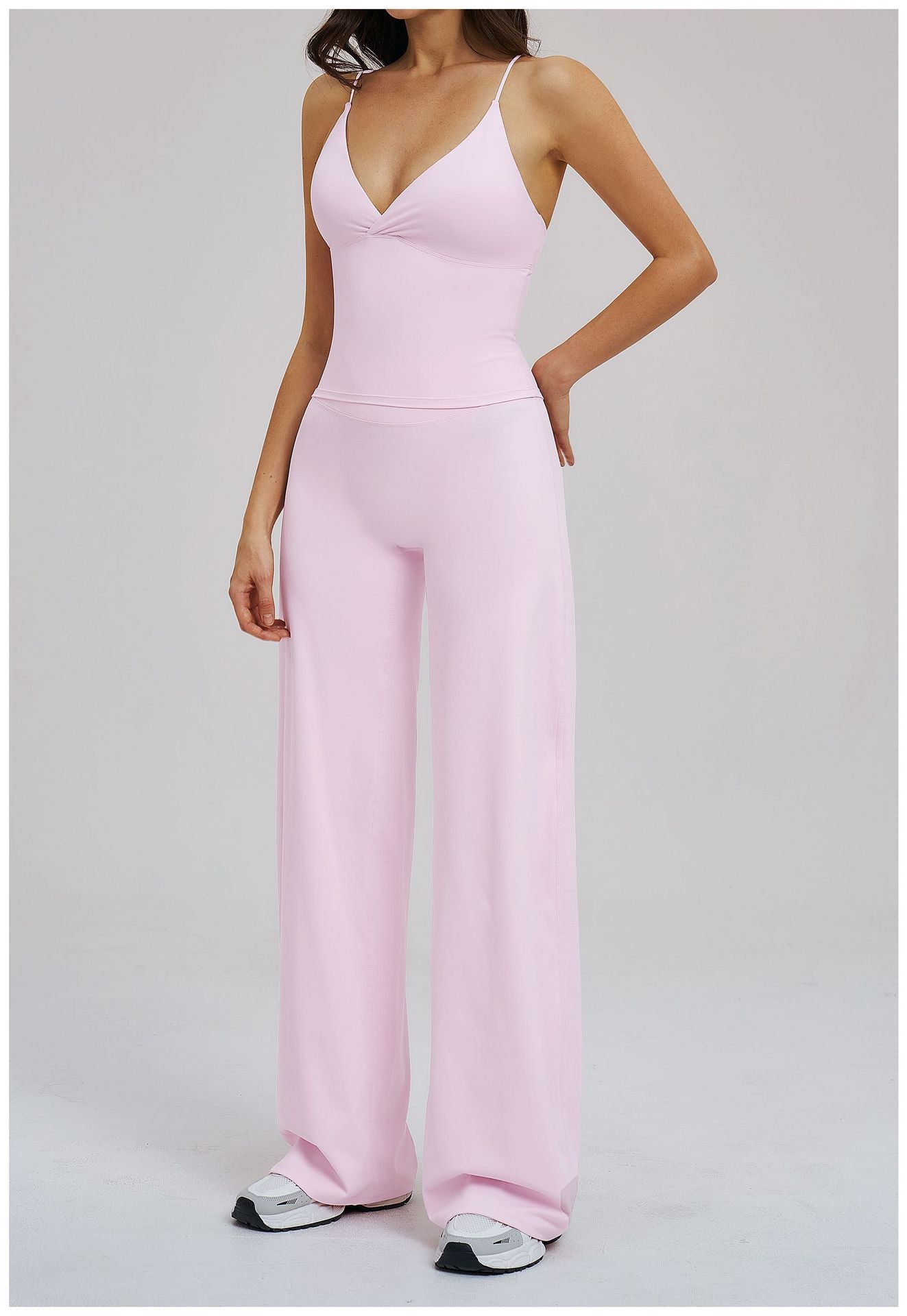 Brushed Sports Wide Leg Beauty Back Casual Outdoor Cycling Running Yoga Two Piece Sets