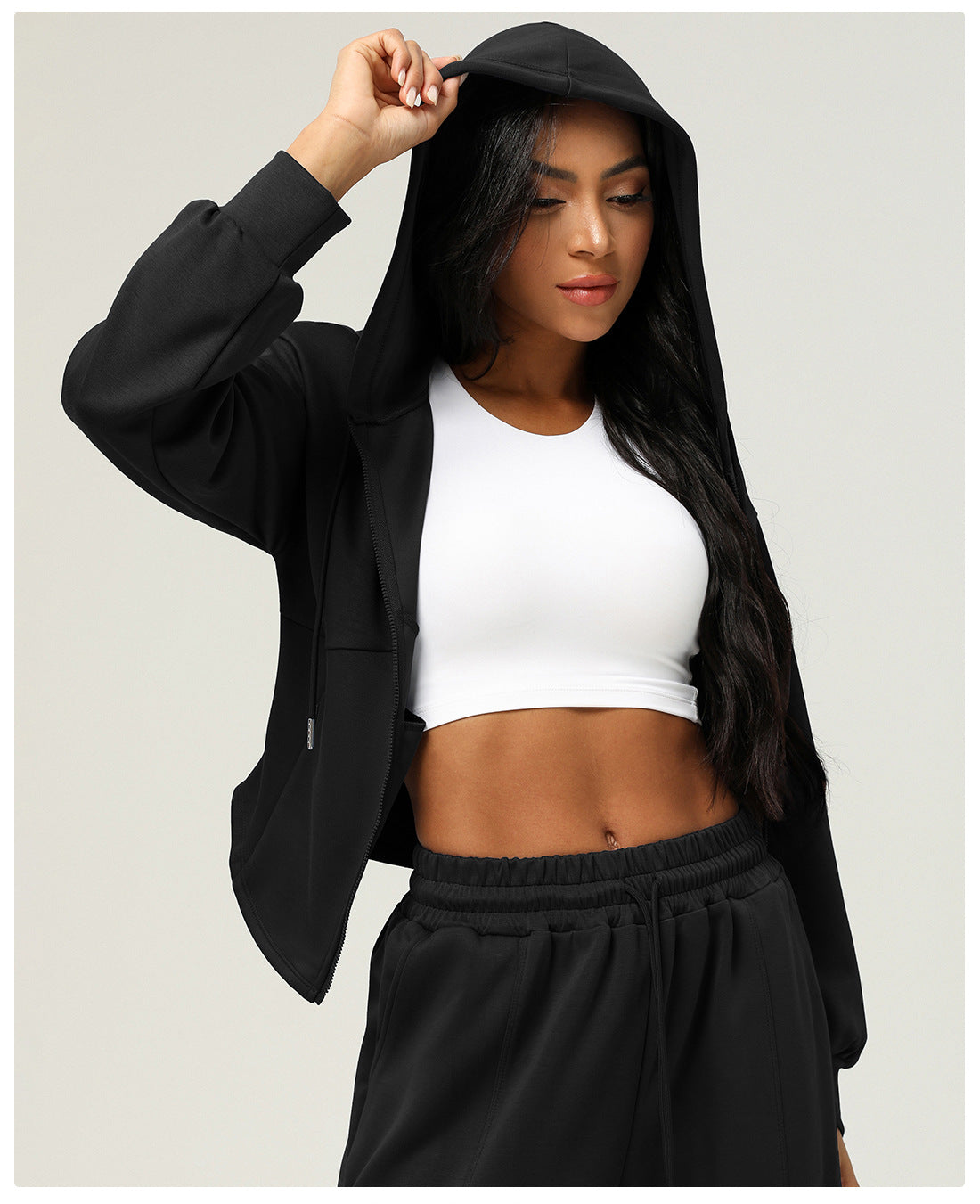 Autumn Winter Sports Zipper Coat Hooded Casual Cardigan Sweater Pocket Loose Yoga Jacket Women