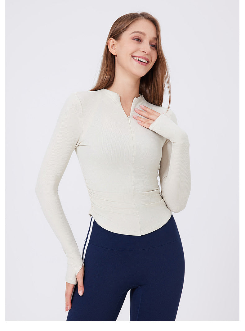 Small Waist Half Zipper Yoga Clothes Women Workout Clothes Sports Top Pilates Training Wear Long Sleeve Blouse Autumn