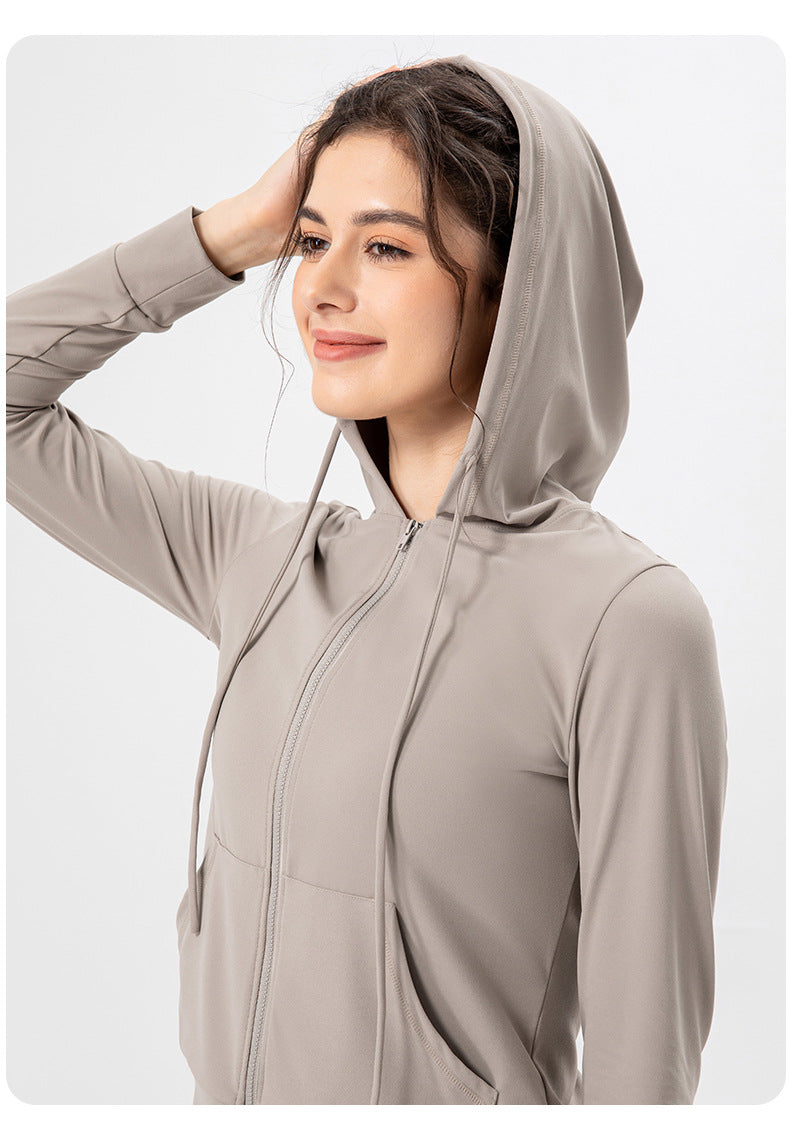 Autumn Yoga Jacket Hooded Slim Fit Workout Clothes High Elastic Breathability Nude Feel Running Exercise Coat