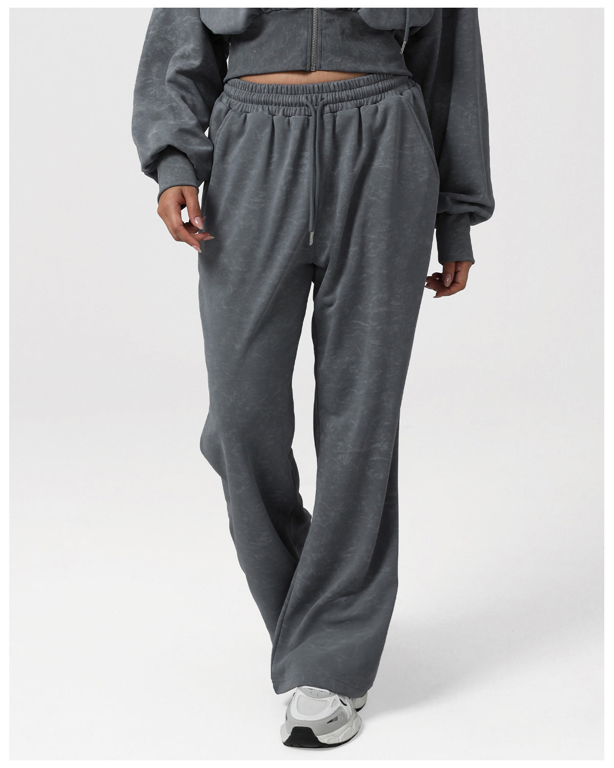 Autumn Winter High Waist Casual Pants Tie Dyed Printed Loose Track Pants Women Drooping Slimming Straight Fitness Wide Leg Pants