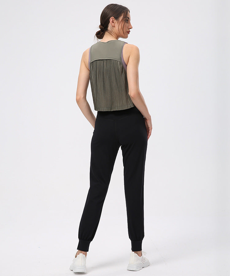 Yoga Short Sleeve Women Pleated Crumpled Half Waist Sports Blouse Casual All-Matching Yoga Jacket