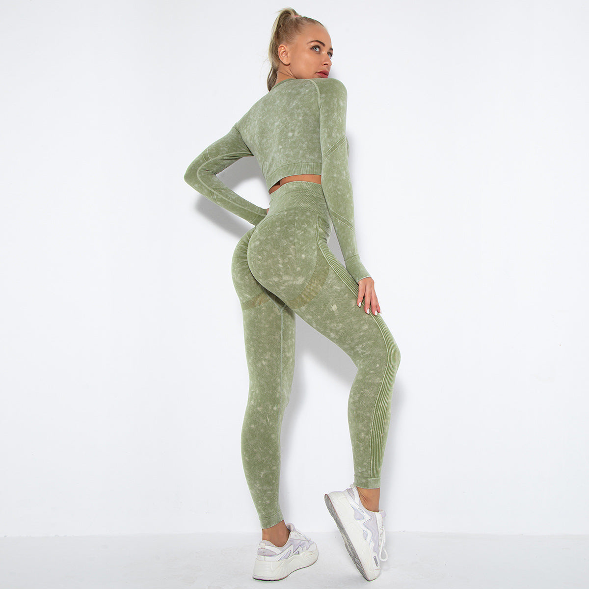 Long Sleeve Trousers Suit-Washed Army Green