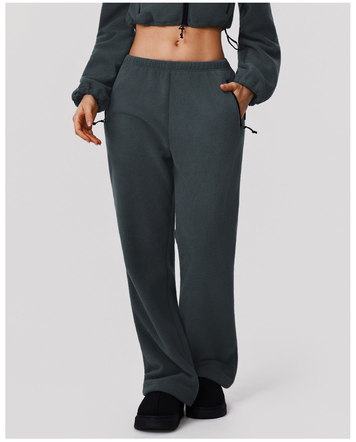 Autumn Winter High Waist Warm Sweatpants Wide Leg Slimming Straight Loose Trousers Women's Outdoor Running Casual Track Sweatpants