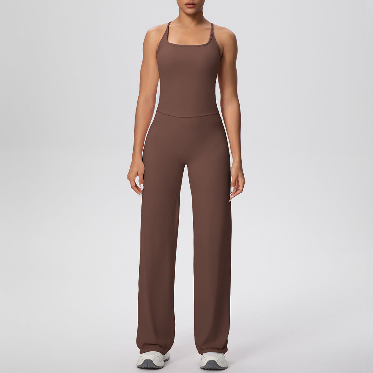 Micro Brushed Solid Color H Shaped Beauty Back Sports Vest Yoga Pants Baggy Straight Trousers Fitness Yoga Wear Suit