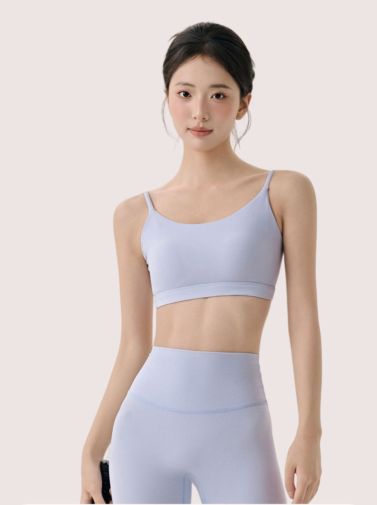 Beauty Back Yoga Underwear Semi Fixed Diamond Cup Women Spaghetti Strap Sports Fitness Clothes Bra