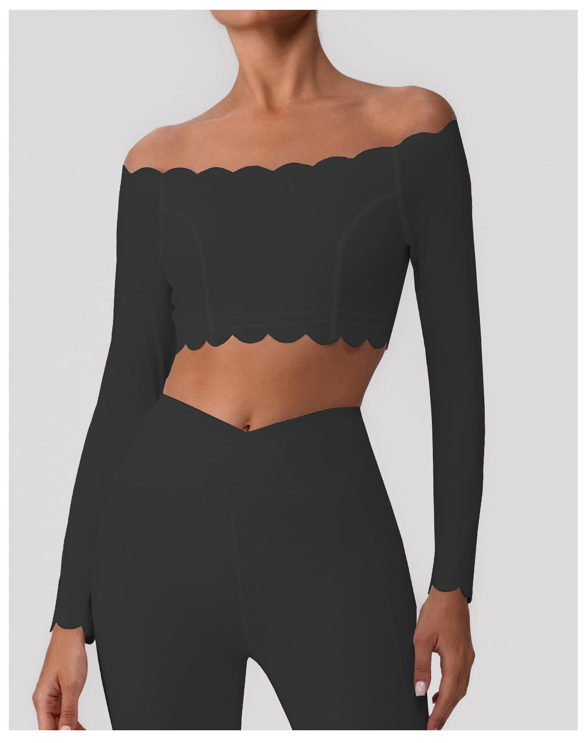 Lace Yoga Jacket Women Fitness off Shoulder Long Sleeved T shirt Casual Sports Slim Fitting Top with Pad