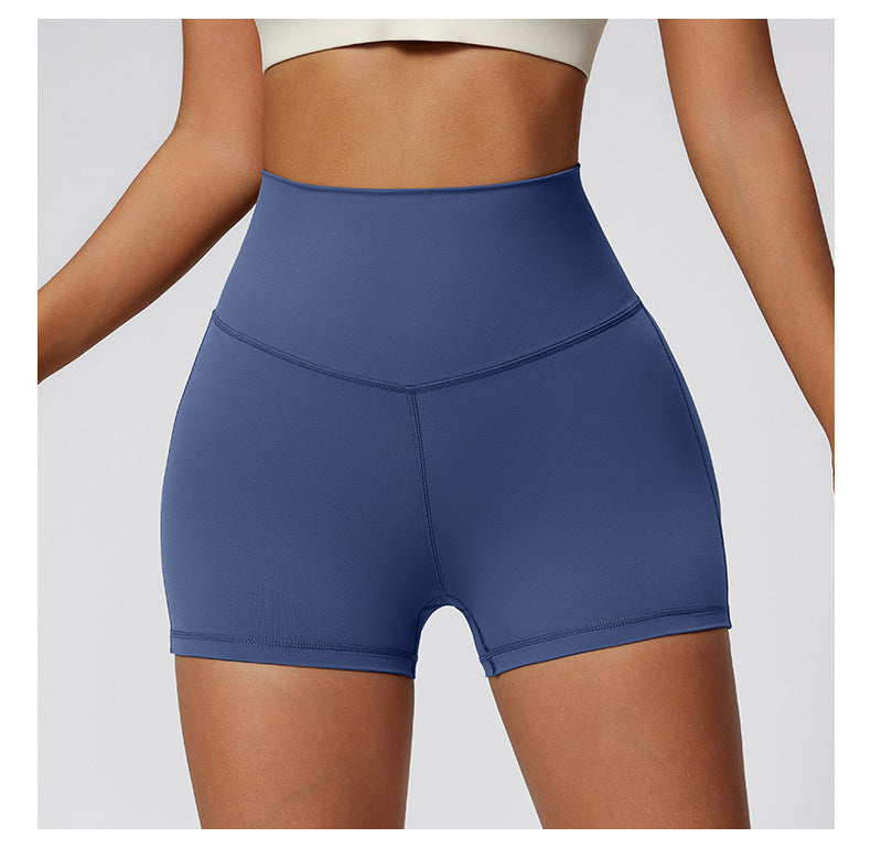 Summer Nude Feel Yoga Shorts High Waist Hip Lift Back Waist Cross Cycling Fitness Exercise Short Shorts