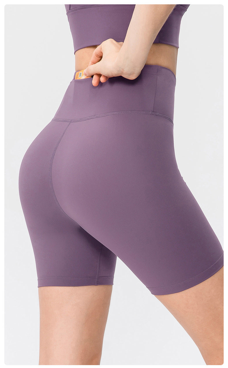 Nude Feel Yoga Shorts Women Double Sided Brocade Brushed Tight Sports Pants High Waist Hip Lift Fitness Shorts