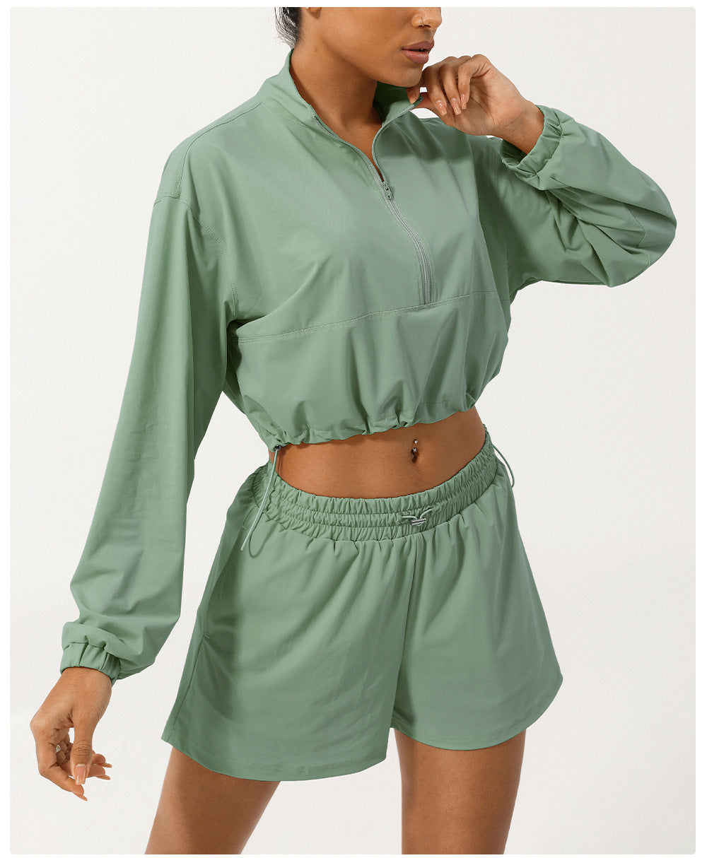 Summer Sports Sun Protection Long Sleeved UV Proof Top Quick Drying Breathable Shorts Casual Sun Protective Clothing Two Piece Set