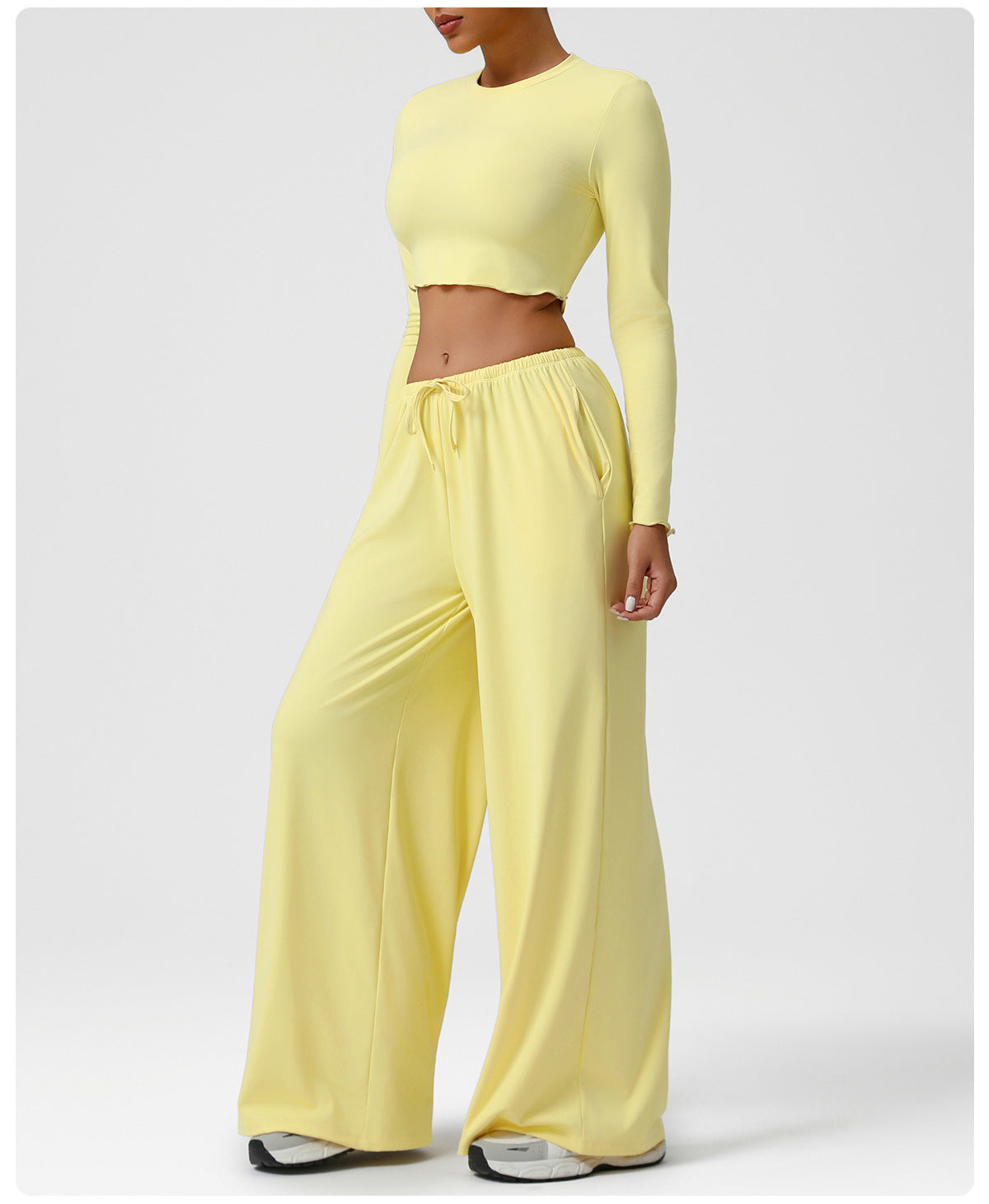 Dance Sports Loose Drooping Wide Leg Pants Yoga Clothes Slim Long Sleeve Top Fitness Two Piece Sets