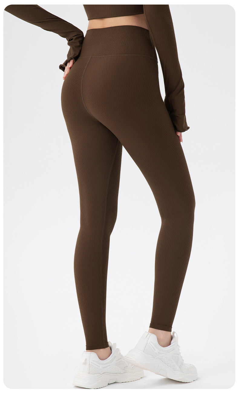 Yoga Pants Nude Feel High Waist Hip Lift No Embarrassment Line Stripes Skinny Slimming Sports Running Fitness Pants Women