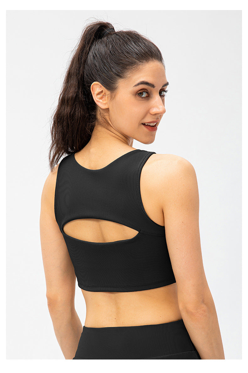 Spring Summer Women Yoga Workout Bra Hollow Out Cutout Out Sexy With Breast Pad Shockproof Running Exercise Underwear Vest