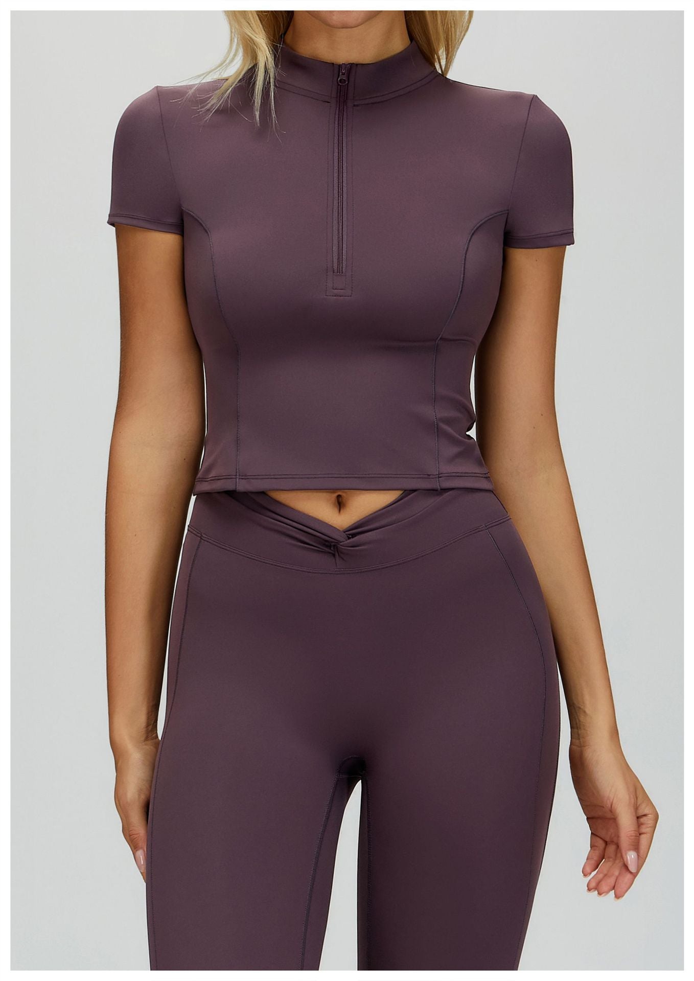 Nude Feel Yoga Short Sleeve Stand Collar Zipper Skinny Exercise Top Outdoor Running Fitness Short Sleeve
