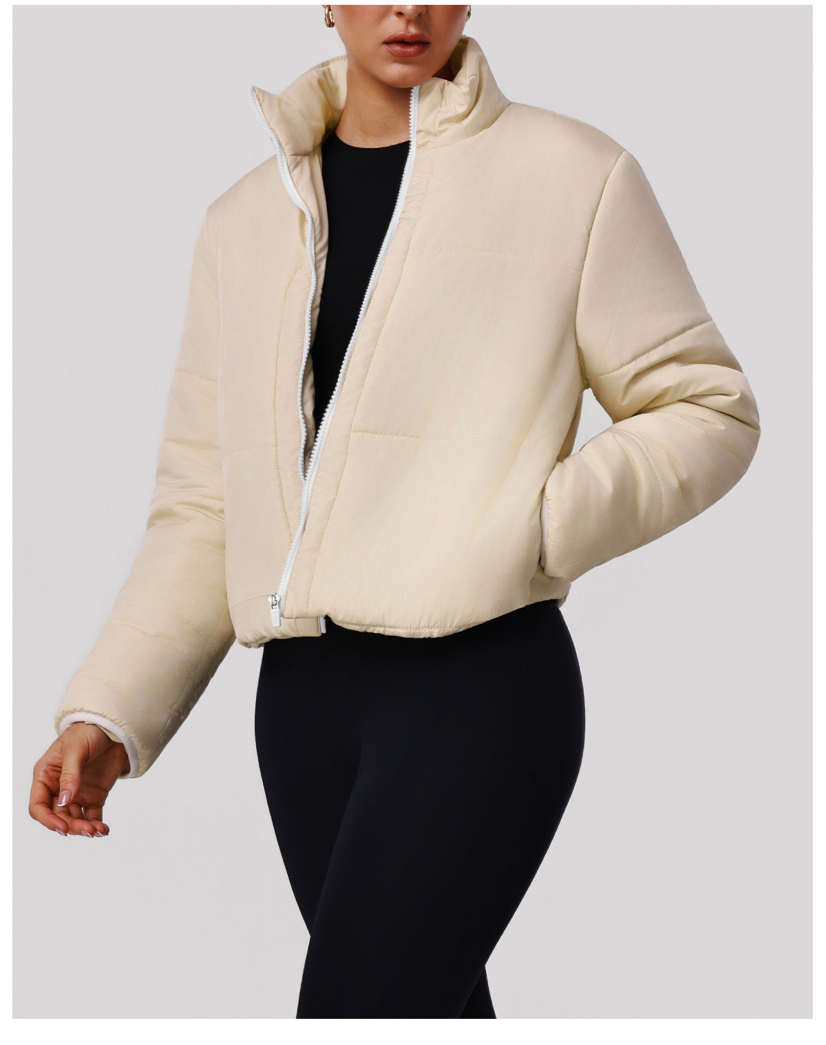 Outdoor Warm Keeping Sports Cotton Padded Clothes Women Autumn Winter Thick Windproof Zipped Cotton Padded Jacket Slim Fit Running Workout Clothes Jacket