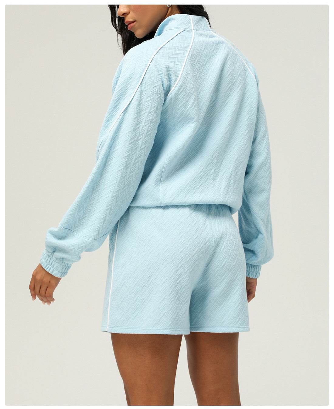 Texture Sports Long Sleeve Coat Shorts Casual Women Yoga Wear Two Piece Sets