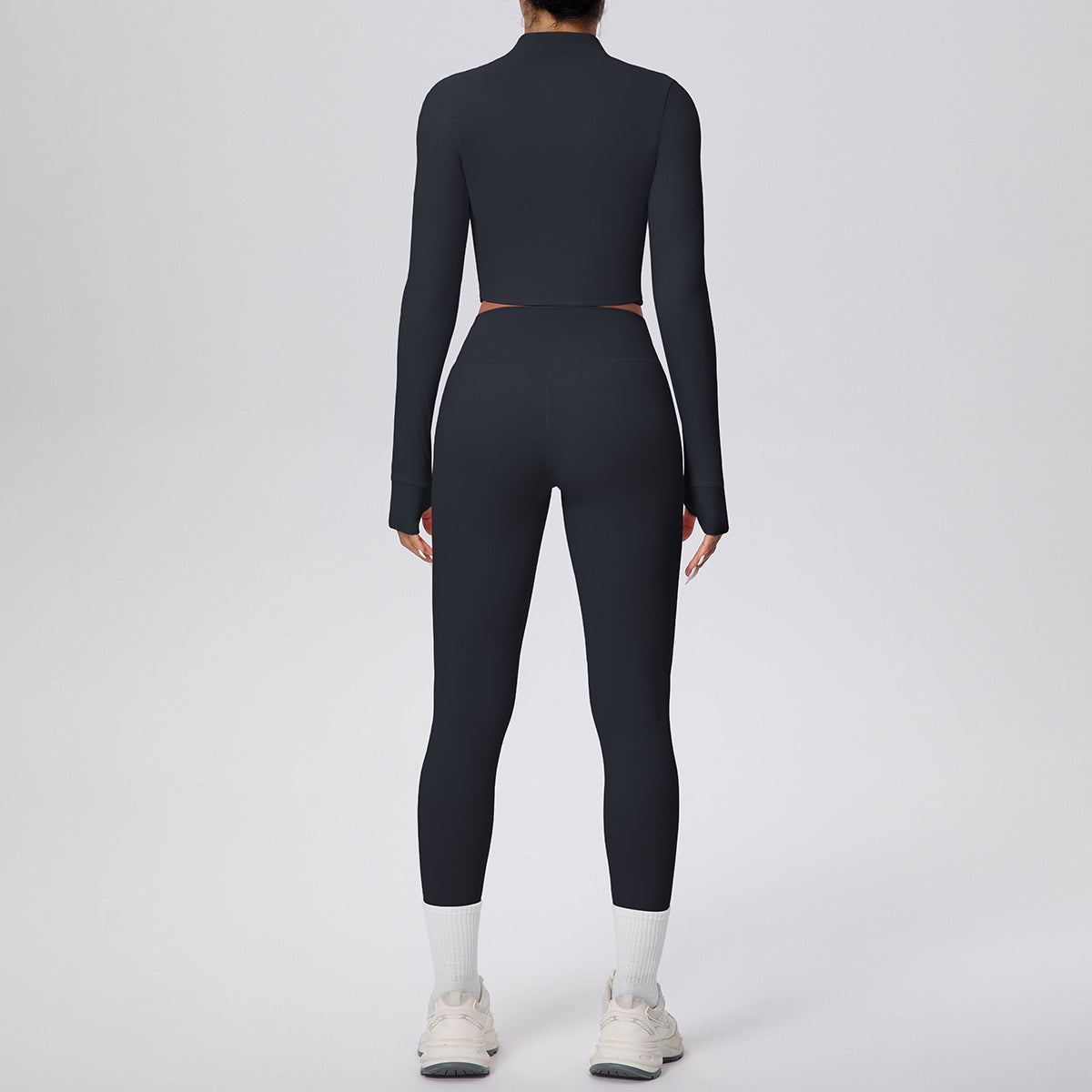 Tight High Waist Nude Feel Sports Thumb Hole Zip Long Sleeve Coat Yoga Clothes Fitness Hip Lifting Yoga Set