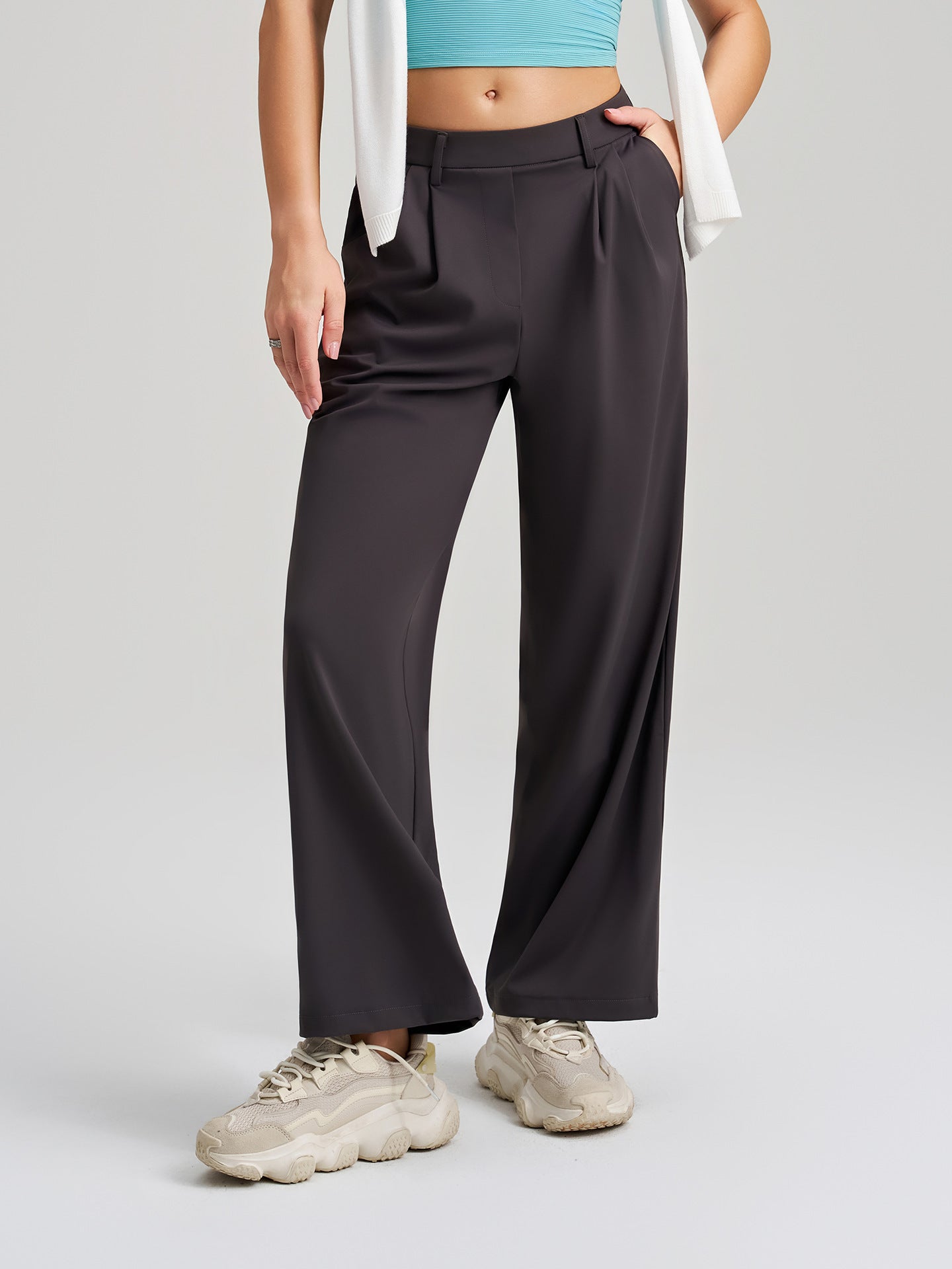 Classic Slimming Embellished Wide Leg Pants High Waist Pants Loose Drooping Sports Straight Pants Office Casual Work Pant
